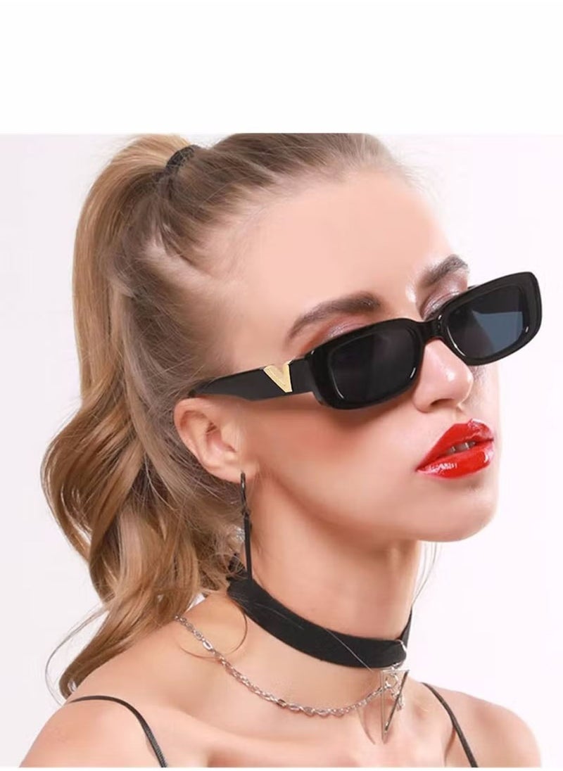 Generic - 2PCS Retro Rectangle Sunglasses Eyeglass Women and Men Vintage Small Square Sun Protection Glasse UV400 Protection Sunglasses Vintage Driving Glasses 90’s Fashion Narrow Square Frame - Image 1