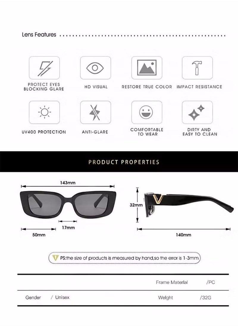 Generic - 2PCS Retro Rectangle Sunglasses Eyeglass Women and Men Vintage Small Square Sun Protection Glasse UV400 Protection Sunglasses Vintage Driving Glasses 90’s Fashion Narrow Square Frame - Image 1