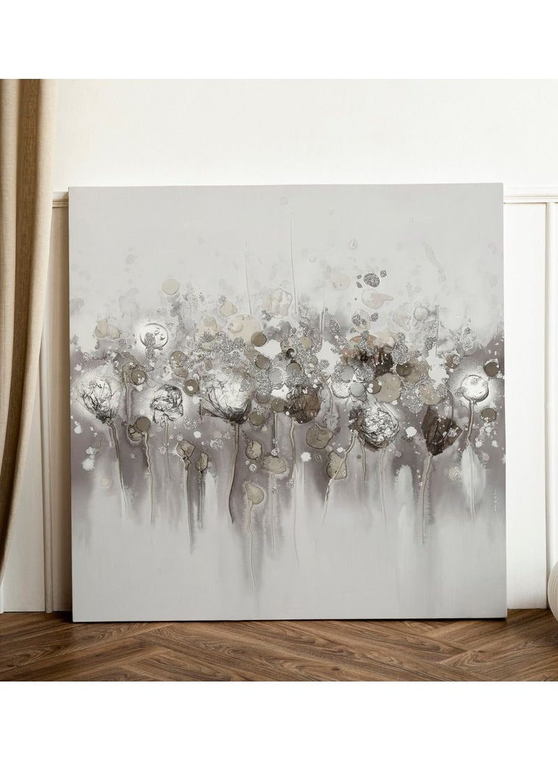 مودكلاس لوحه فنيه جداريه بخامة كانفس بتصميم تجريدى معاصر تجمع بين الوان الرصاصي والبني مع الابيض - Image 1