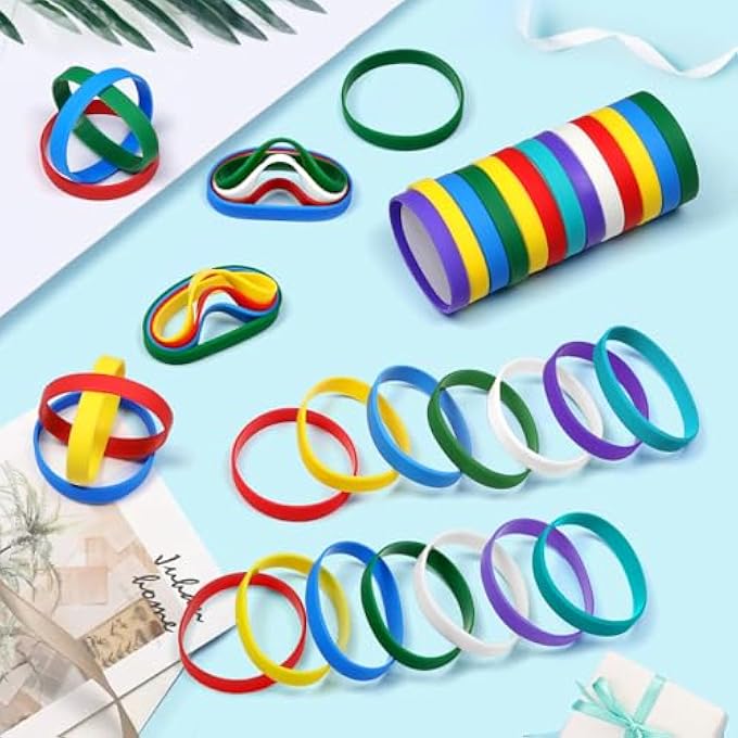 rayihni Silicone Elastic Bracelets, Rubber Bracelets, Elastic Bracelet For Men Women Student Birthday Accessories School Sports Parties, 7 Pulgadas Para Niños Y Adolescentes, Silicone - Image 3