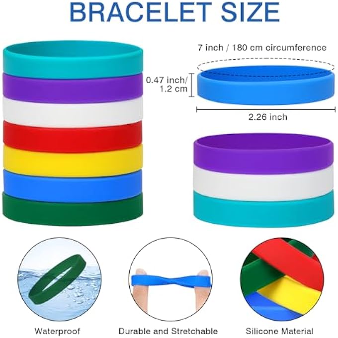 rayihni Silicone Elastic Bracelets, Rubber Bracelets, Elastic Bracelet For Men Women Student Birthday Accessories School Sports Parties, 7 Pulgadas Para Niños Y Adolescentes, Silicone - Image 4