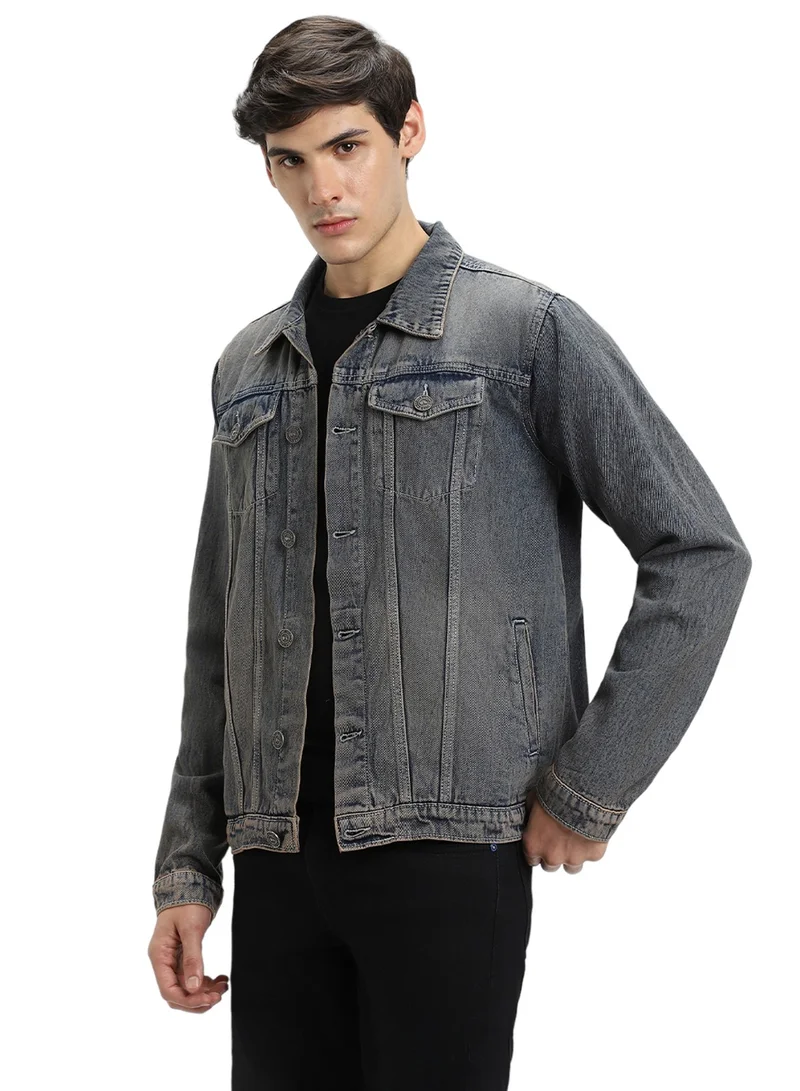 Dennis Lingo Regular Fit Indigo Men's Washed Denim Jacket, Full Sleeves, Spread Collar, Casual, Button Closure