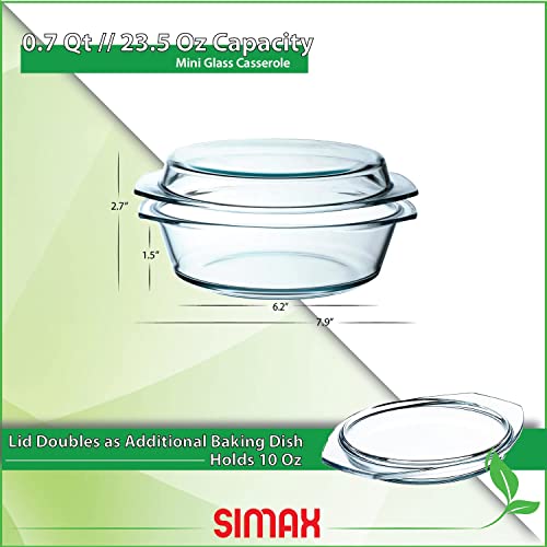 Simax Casserole Dish With Lid, 24 Ounce Round Glass Cookware, Oven and Microwave Safe Borosilicate Glass, Made In Europe 0.75 Qt - Image 3