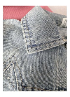 Generic Girl's Denim Jacket Children's Fashionable Star Studded Button Front Collar Shoulder Length Sleeve Outerwear(2-9 Y)  - Image 3