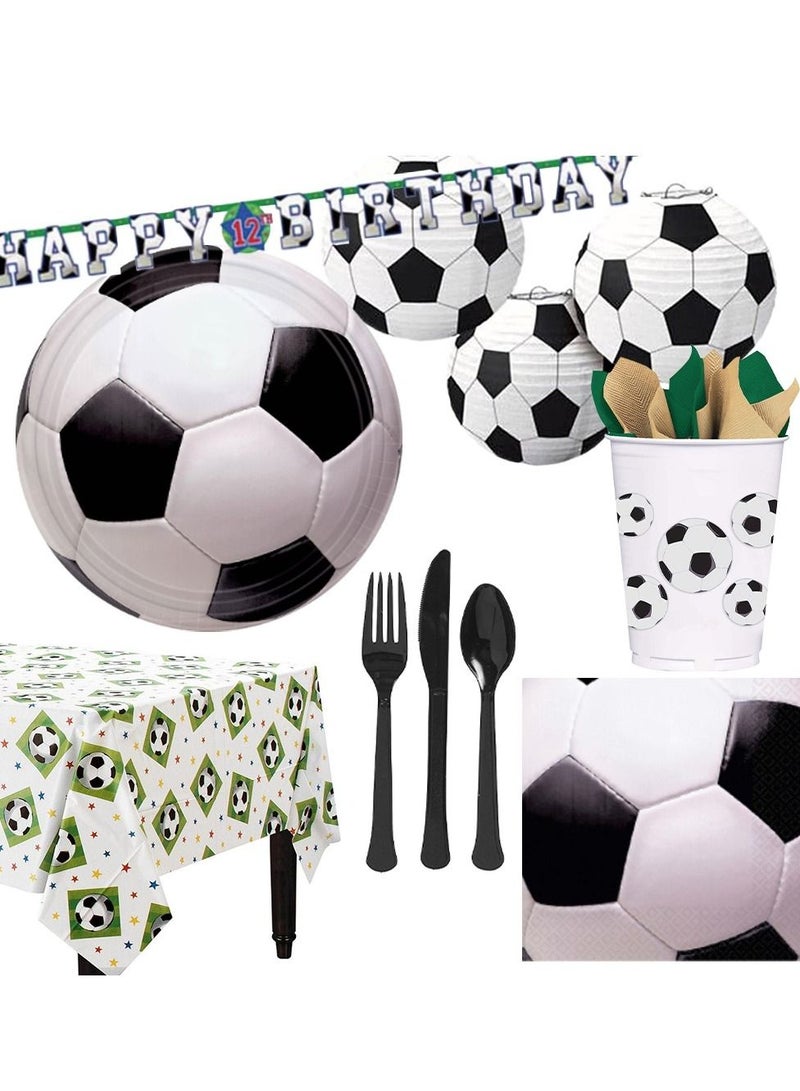 Amscan Soccer Premium Tableware Party Supplies Includes Plates, Cups, Cutlery, Napkins, Tablecover, Paper Lantern and Banner for 8 Guests - Image 1