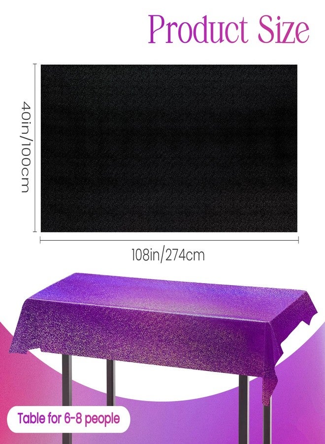 Just Shimmer 2 Pcs Black & Purple Holographic Laser Tablecloths Iridescence Shiny Table Covers 40" x 108" Halloween Decorations Space Plastic Table Cloths for Birthday Party Wedding Events Supplies - Image 2