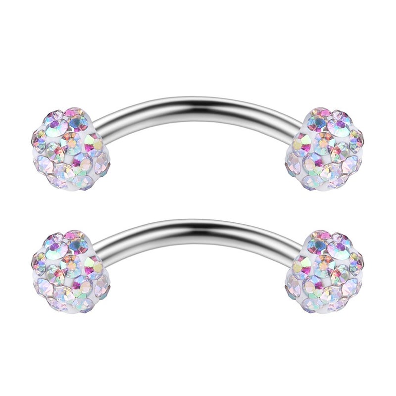 Ruifan 3PRS 16G 3/8" (10MM) Stainless Steel 3mm CZ/Gems/Ball Curved Barbell Eyebrow Tragus Lip Belly Ring Piercing Jewelry - Rainbow - Image 4