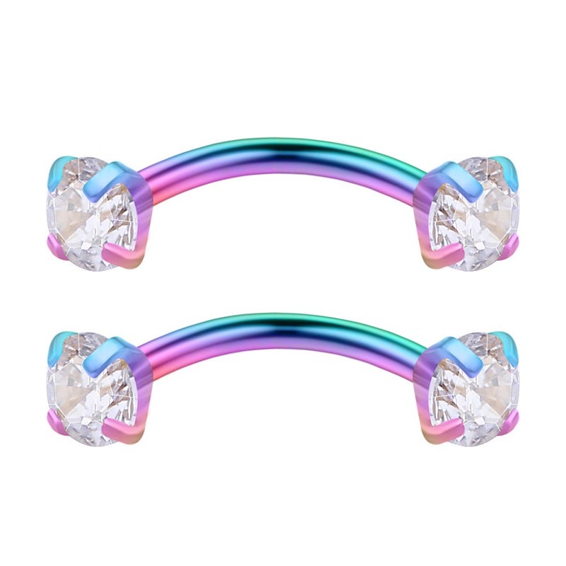 Ruifan 3PRS 16G 3/8" (10MM) Stainless Steel 3mm CZ/Gems/Ball Curved Barbell Eyebrow Tragus Lip Belly Ring Piercing Jewelry - Rainbow - Image 3