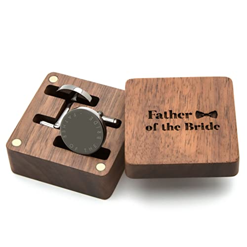 MUUJEE Cufflinks with Engraved Wood Gift Box - Father Of The Bride Gift on Wedding Day Marriage Ceremony for Dad FIL from Daughter Son In Law, Tuxedo Dress Shirt Studs Accessory, Meaningful Keepsake - Image 1