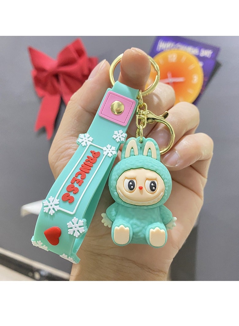 Generic Labubu Cute New Dress Labubu Sitting Cute Series Keychain Car Backpack Doll Gift Keychain (Green) 
