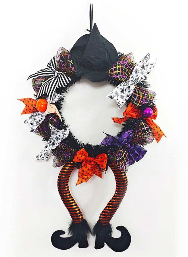 Front Door Wreath Witch Wreath Pumpkin Decorative Wreath Sign for Door Porch Window Indoor and Outdoor Decoration  - Image 1