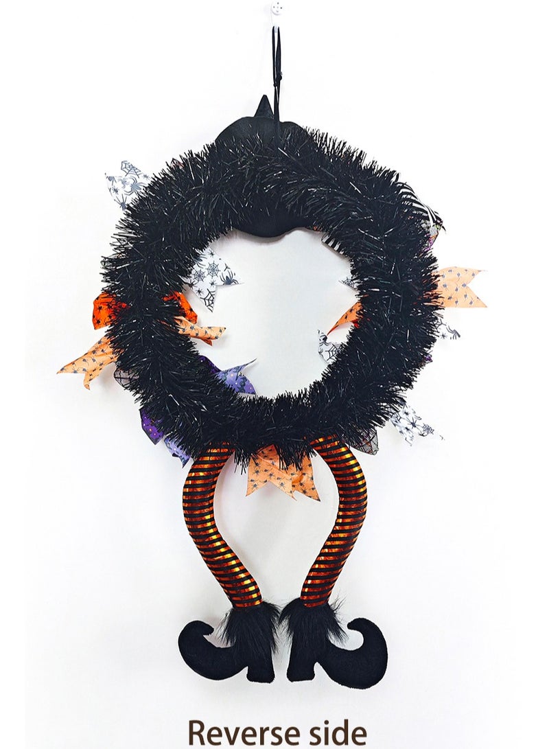 Front Door Wreath Witch Wreath Pumpkin Decorative Wreath Sign for Door Porch Window Indoor and Outdoor Decoration  - Image 2