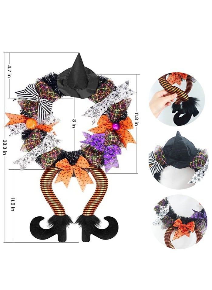 Front Door Wreath Witch Wreath Pumpkin Decorative Wreath Sign for Door Porch Window Indoor and Outdoor Decoration  - Image 3