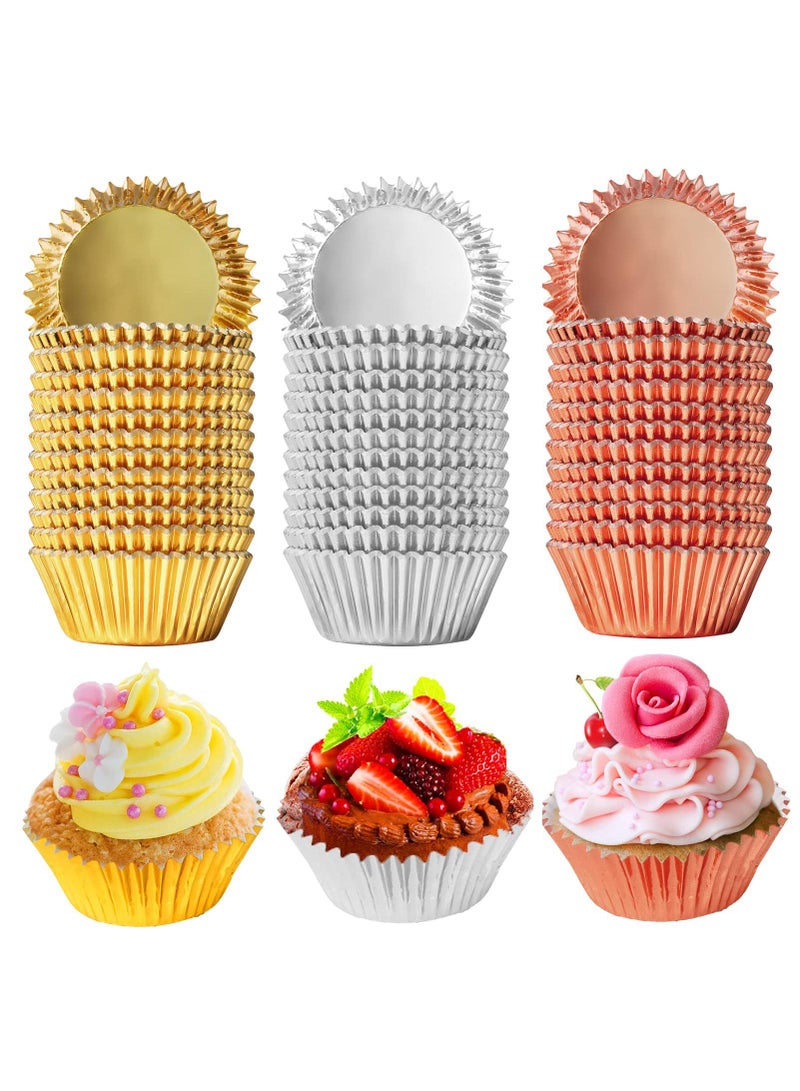 Sweet seven Metallic Foil Cupcake Liners - 300Pcs 2 Inch Baking Cups in Gold, Silver, Rose Gold - Muffin Paper Cases for Elegant Desserts - Image 1
