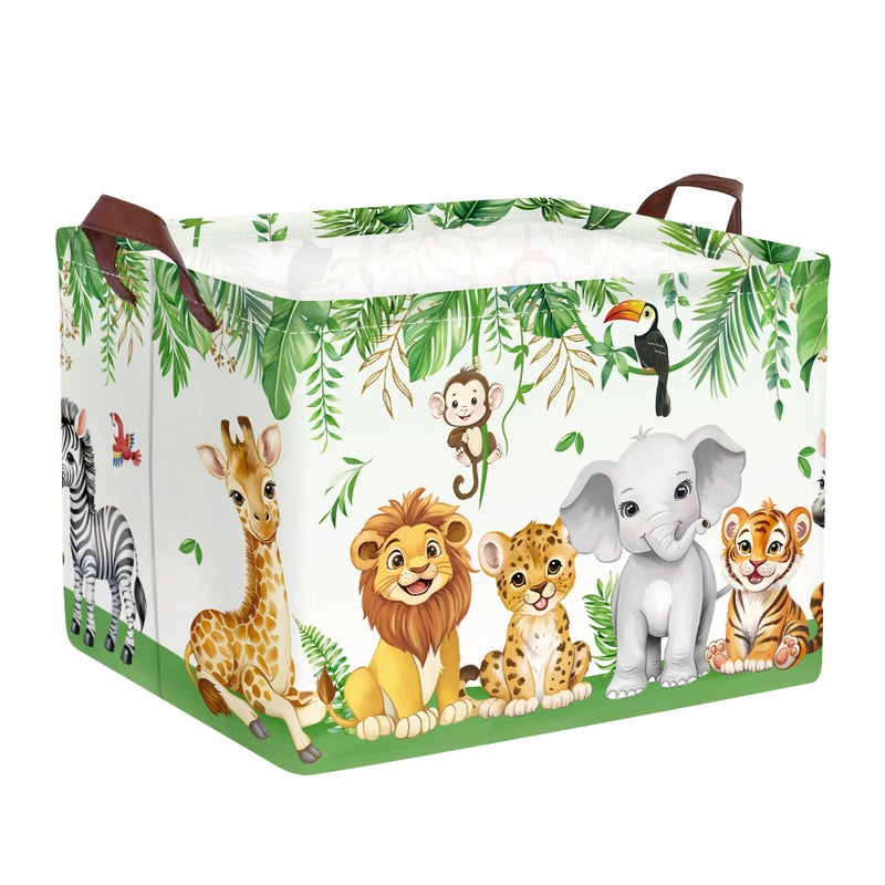 Clastyle Safari Animal Laundry Basket Leaf Kids Clothes Book Storage Basket Gift Toy Box for Bedroom Decor,Elephant Lion Giraffe,40x30x30 cm - Image 1