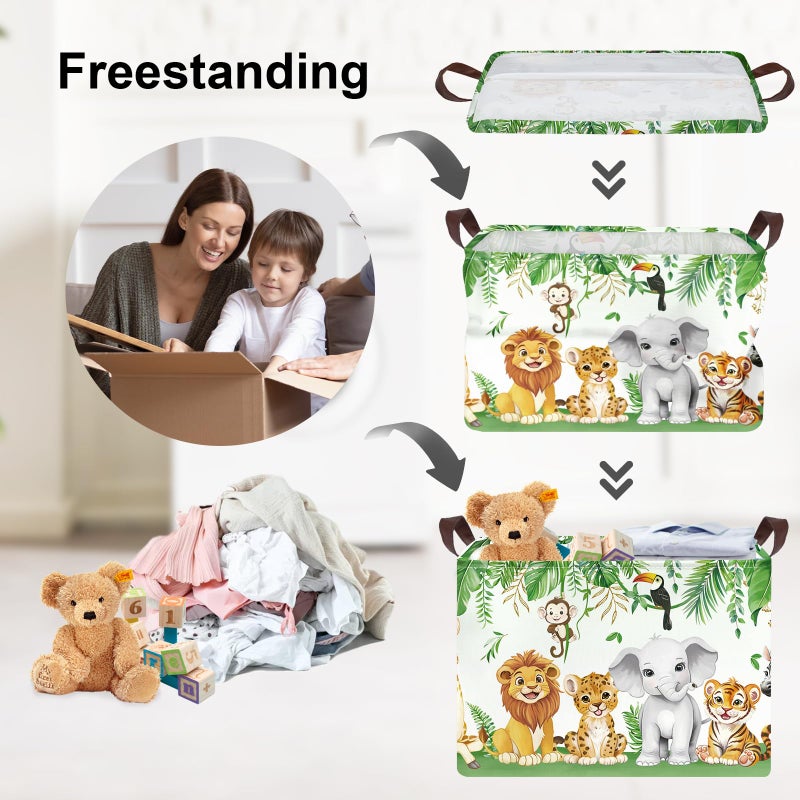 Clastyle Safari Animal Laundry Basket Leaf Kids Clothes Book Storage Basket Gift Toy Box for Bedroom Decor,Elephant Lion Giraffe,40x30x30 cm - Image 3
