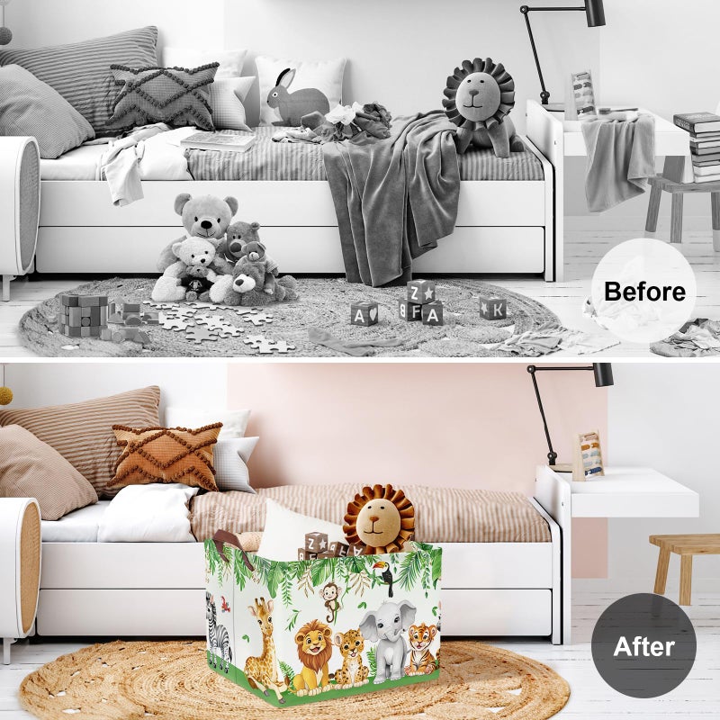 Clastyle Safari Animal Laundry Basket Leaf Kids Clothes Book Storage Basket Gift Toy Box for Bedroom Decor,Elephant Lion Giraffe,40x30x30 cm - Image 2