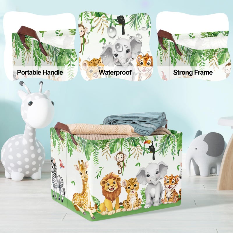 Clastyle Safari Animal Laundry Basket Leaf Kids Clothes Book Storage Basket Gift Toy Box for Bedroom Decor,Elephant Lion Giraffe,40x30x30 cm - Image 4
