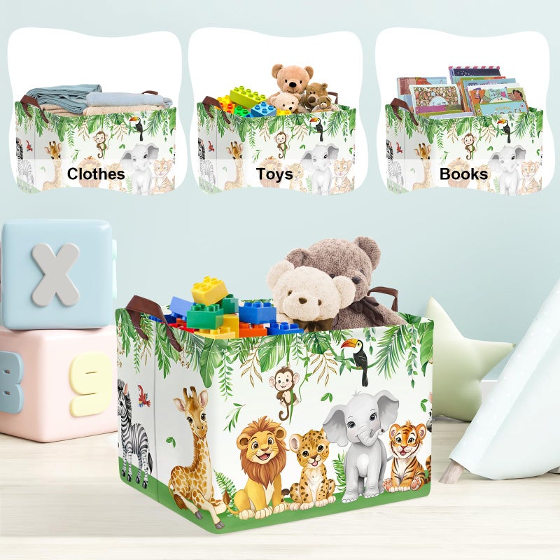 Clastyle Safari Animal Laundry Basket Leaf Kids Clothes Book Storage Basket Gift Toy Box for Bedroom Decor,Elephant Lion Giraffe,40x30x30 cm - Image 5