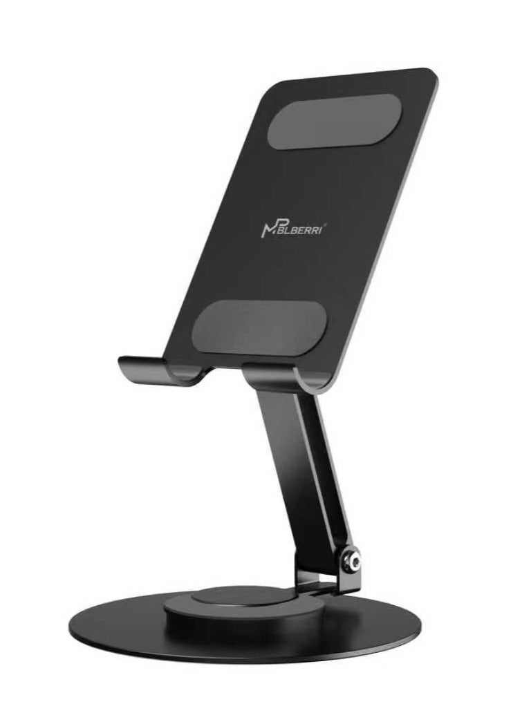 MPBLBERRI Folding Desktop Phone Stand – Adjustable Angle & Height 360° Rotating Mobile Stand for Desk, Aluminum Alloy Foldable Phone Holder for iPhone, Samsung & Android
