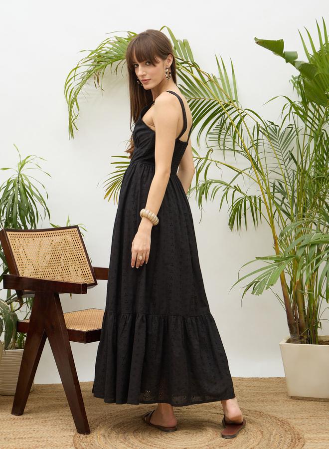 SASSAFRAS Black Embroidered Strappy Maxi Dress - Image 5