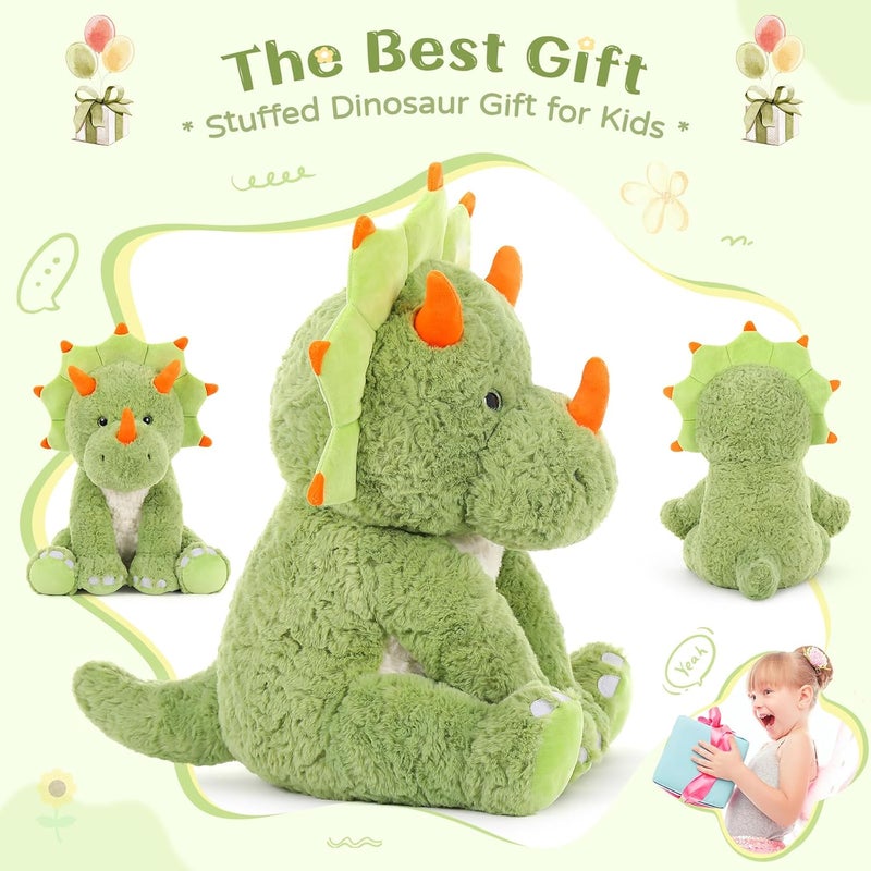 MorisMos Giant Plush Dinosaur, 60 cm Green Triceratops Large Plush Toy, Kawaii Soft Teddy Stuffed Animals Gift for Boys Girls Birthday Deco - Image 4