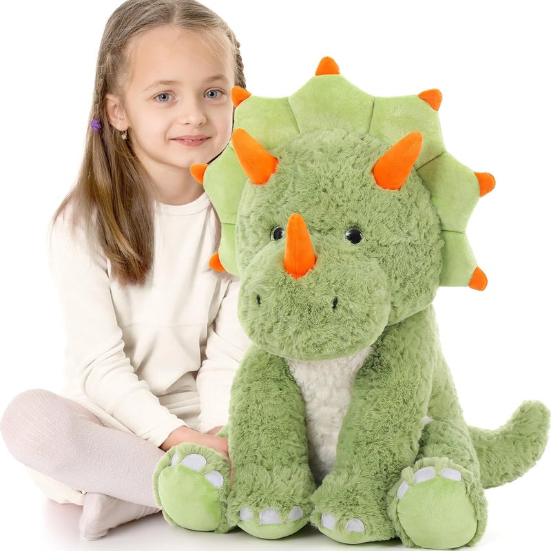 MorisMos Giant Plush Dinosaur, 60 cm Green Triceratops Large Plush Toy, Kawaii Soft Teddy Stuffed Animals Gift for Boys Girls Birthday Deco - Image 1