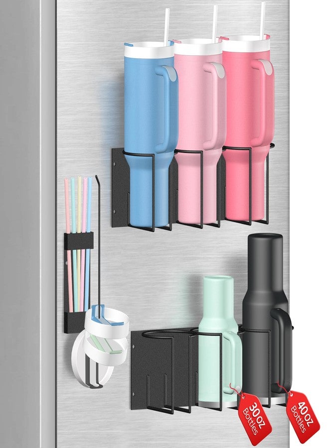 Spaclear Magnetic Cup Holder for Fridge - Tumbler Organizer for Stanley 20/30/40 oz, Stanley Cup Holder with Lid & Straw Holders, Water Bottle Organizer Stanleys Cup Accessories Storage for Kitchen Fridge - Image 1