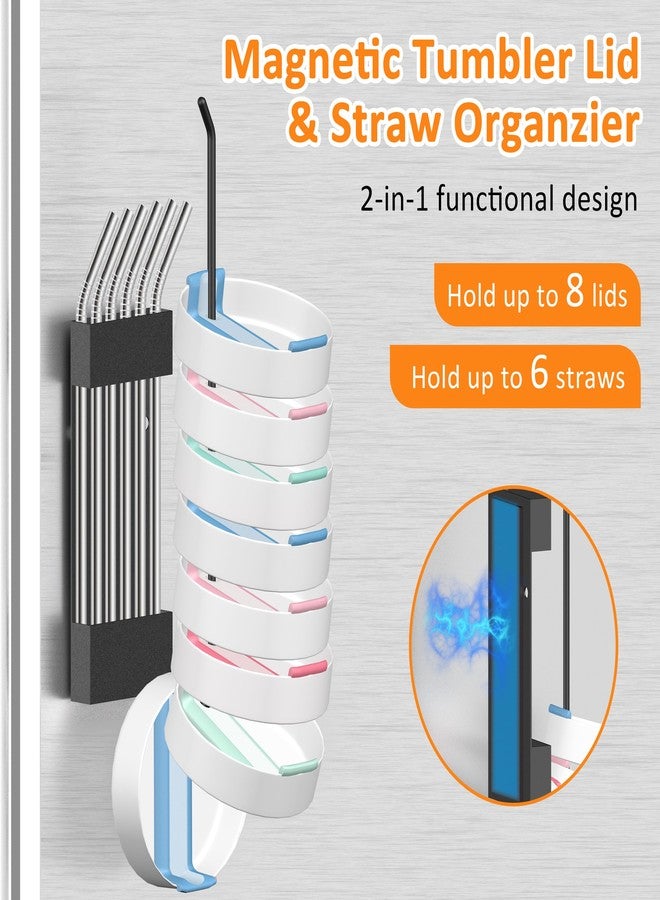 Spaclear Magnetic Cup Holder for Fridge - Tumbler Organizer for Stanley 20/30/40 oz, Stanley Cup Holder with Lid & Straw Holders, Water Bottle Organizer Stanleys Cup Accessories Storage for Kitchen Fridge - Image 3