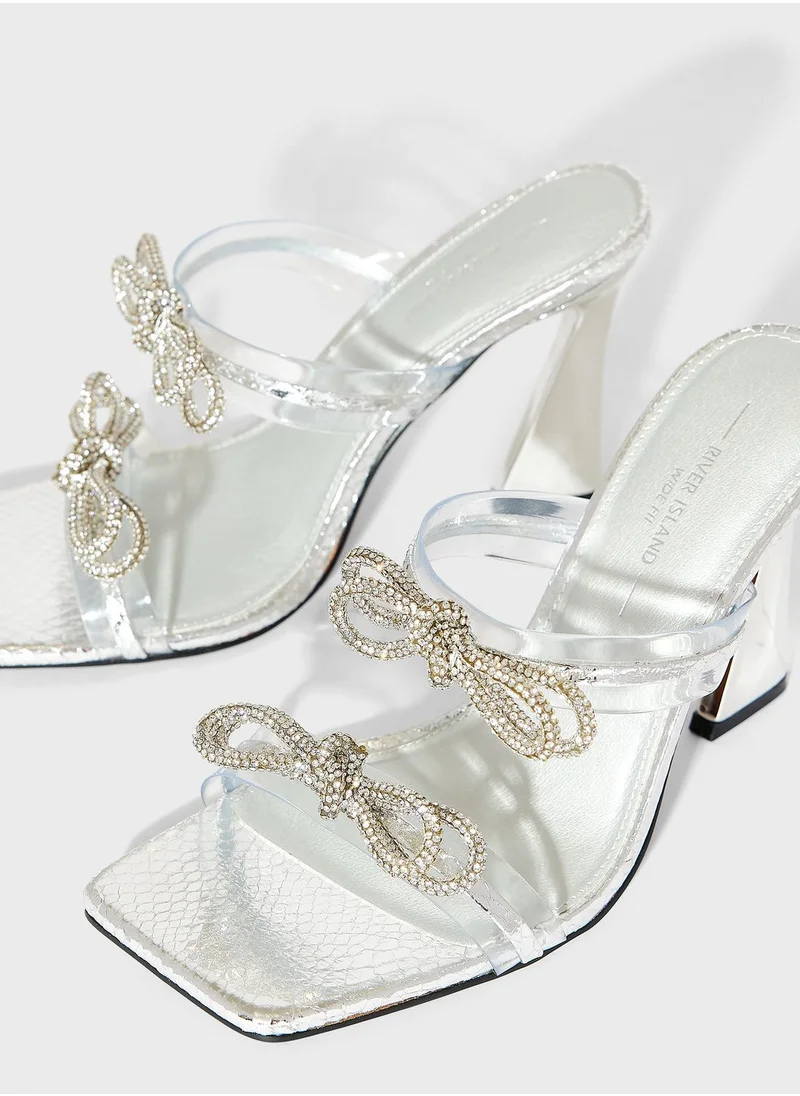 RIVER ISLAND Wide Bow Perspex Mule Sandals