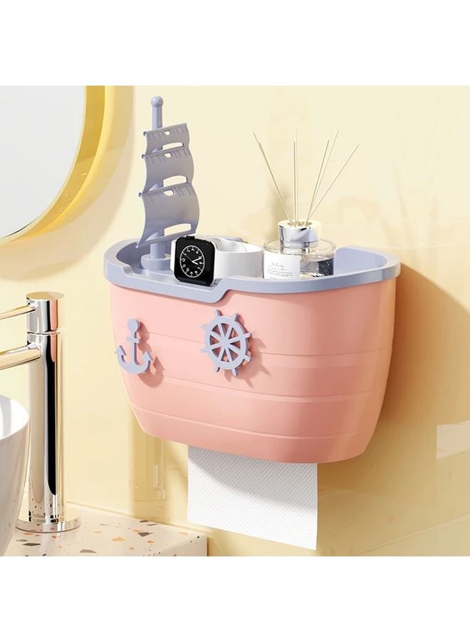 حامل ورق التواليت الوردي على شكل مركب شراعي مزدوج الطبقات مثبت على الحمام - Image 1