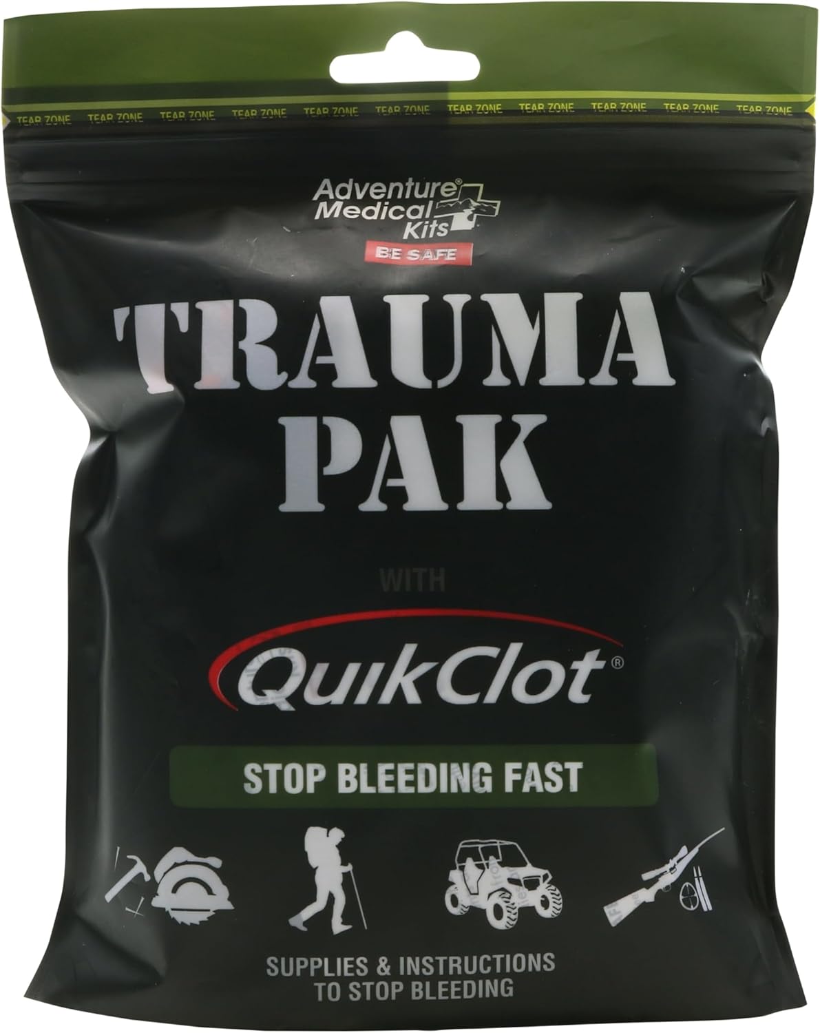 Adventure Medical Kits Adventure Medical Kit Trauma Pak First Aid Kit with QuikClot - First Aid Kit for Emergency Supplies, Camping Essentials & More - Compact Trauma Kit with Gloves, Alcohol Swabs, B