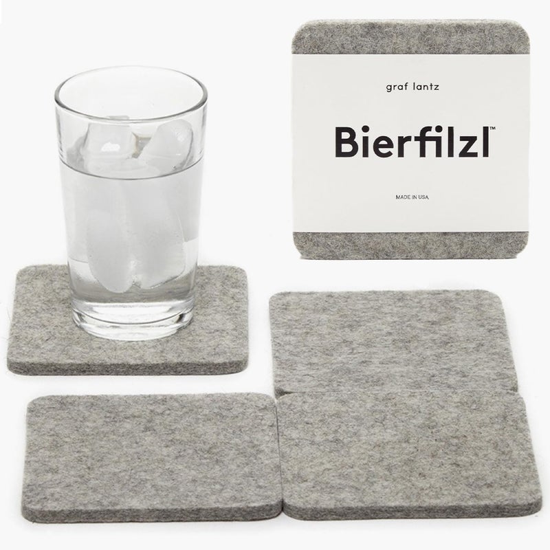 Graf Lantz - Bierfilzl Felt Coasters - Square - 100% Merino Wool - Moisture Wicking - Heat Resistant - Sustainable - Absorbs - Home Decor - Housewarming Gift - 4 Coaster Set - 4"" x 4"" x 5 mm - Granite - Image 1