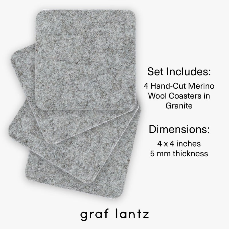 Graf Lantz - Bierfilzl Felt Coasters - Square - 100% Merino Wool - Moisture Wicking - Heat Resistant - Sustainable - Absorbs - Home Decor - Housewarming Gift - 4 Coaster Set - 4"" x 4"" x 5 mm - Granite - Image 4