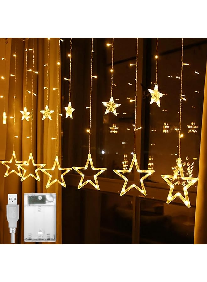 erorex Curtain Fairy Lights 3.5M 11.5Ft 138 Leds 12 Stars Usb Powered And Battery Operated Lights 8 Mode Outdoor Indoor Waterfall Backdrop For Bedroom Wedding Party Wall Decor - Image 1