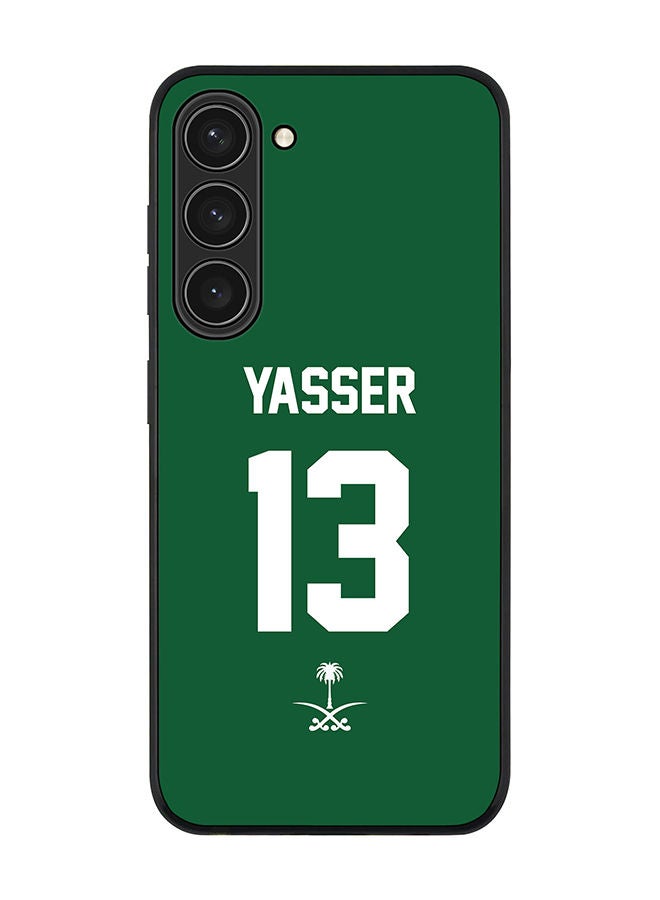 Stylizedd Rugged Black edge case for Samsung Galaxy S23+ 5G Slim fit Soft Case Flexible Rubber Edges Anti Drop TPU Gel Thin Cover - Football Team - Saudi Arabia Player Name - Yasser - Image 1