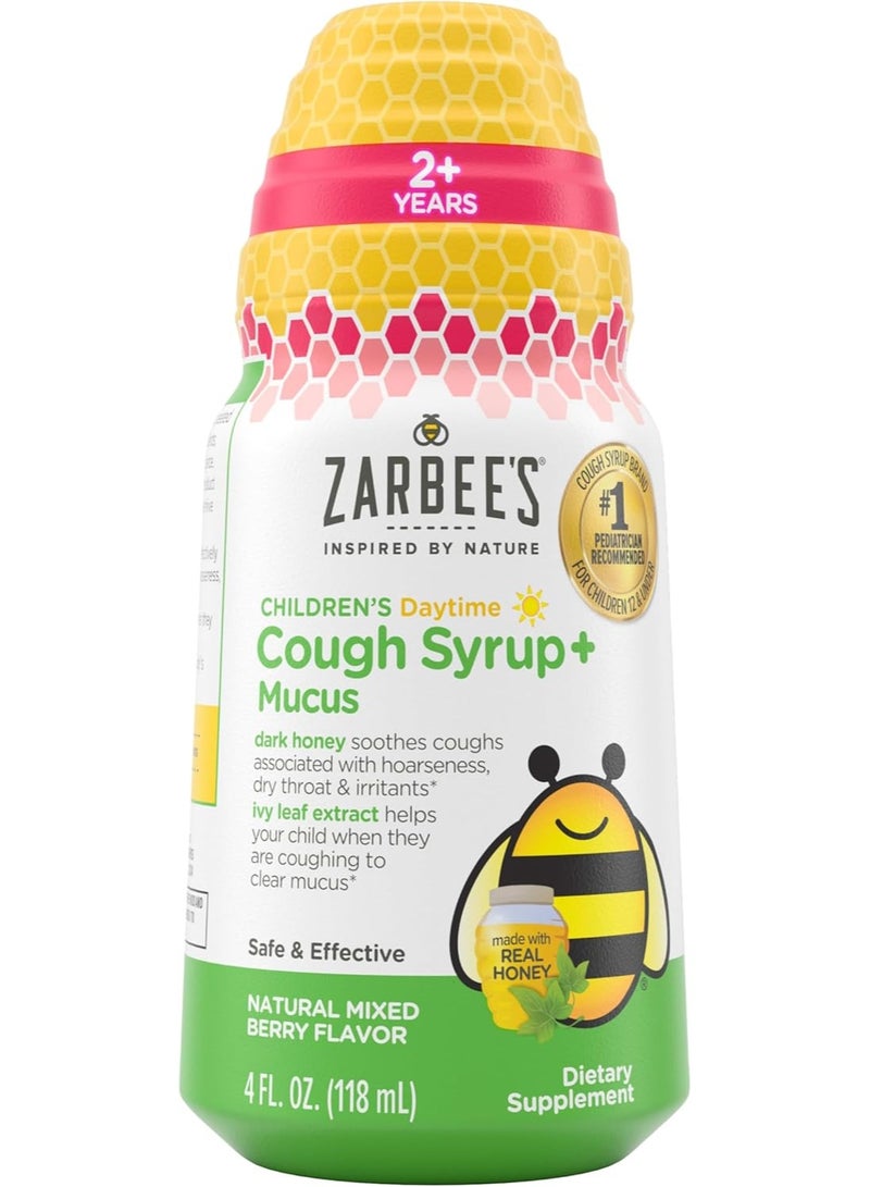 Zarbee's Kids Cough + Mucus Daytime for Children 2-6 with Dark Honey 4FL Oz - Image 1
