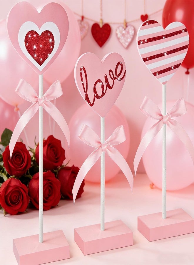Cherica 3 Pcs Valentine's Day Wooden Sign Tiered Tray Decorations for Home Decor, Valentine Pink Red Wooden Heart Decorations Love Sign Table Decor for Wedding Party Valentines Decor Centerpiece - Image 3