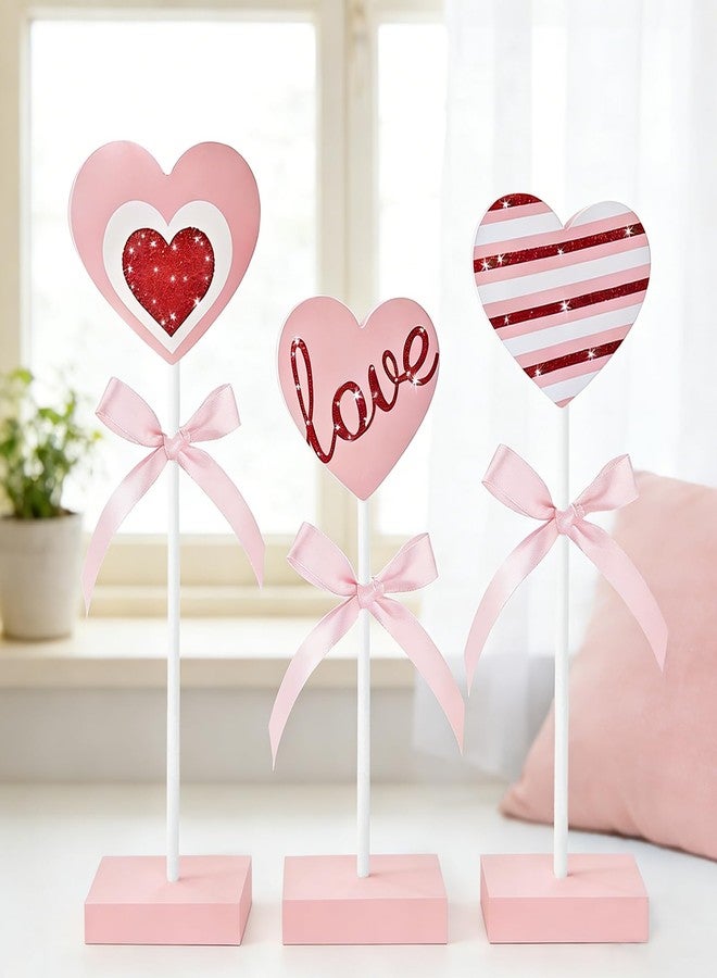 Cherica 3 Pcs Valentine's Day Wooden Sign Tiered Tray Decorations for Home Decor, Valentine Pink Red Wooden Heart Decorations Love Sign Table Decor for Wedding Party Valentines Decor Centerpiece - Image 1