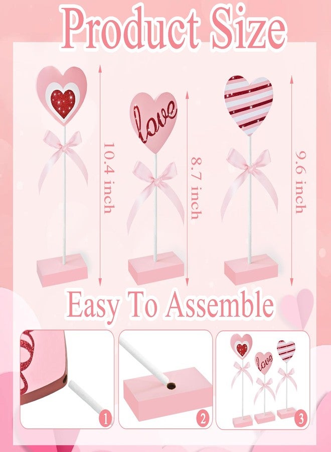 Cherica 3 Pcs Valentine's Day Wooden Sign Tiered Tray Decorations for Home Decor, Valentine Pink Red Wooden Heart Decorations Love Sign Table Decor for Wedding Party Valentines Decor Centerpiece - Image 4
