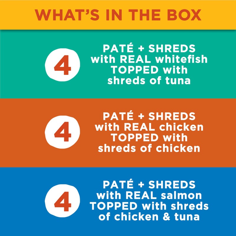 Meow Mix PatÃ© & Shreds Wet Cat Food Variety Pack, Seafood & Poultry Favorites, 2.75 Ounce Cup (Pack of 12) - Image 2