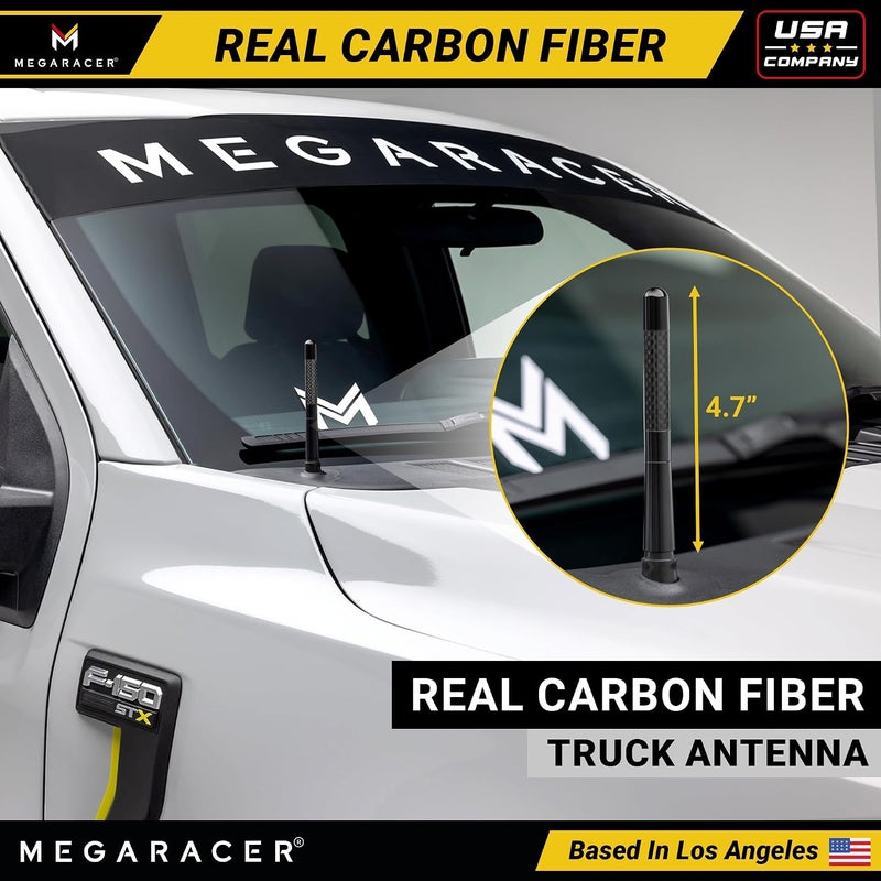 Mega Racer 5" 127 mm Carbon Fiber Polished Finish Black Short Automotive Antenna with Internal Copper Coil AM FM Compatible for Car and Truck Vehicle, 1 Piece - Image 2