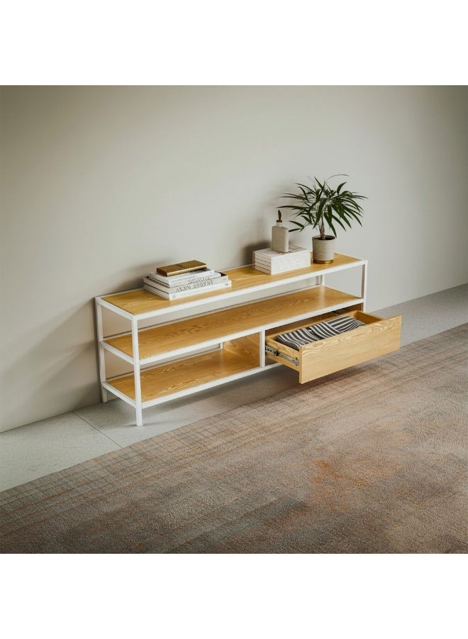 DANUBE HOME Dold Light Oak TV Unit - Stylish Wood & Metal Media Stand with 1 Drawer & 2 Shelves for Living Room Storage - Modern Furniture Accessory - Image 1