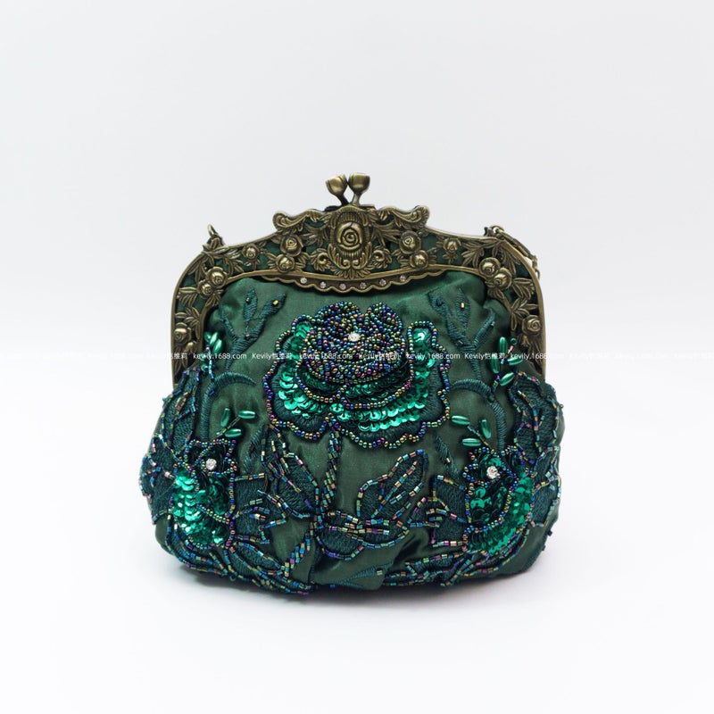 Now "Kai Weili Rose Embroidered Sequins Embroidered Beads Evening Bag Retro Dress Party Cheongsam Handbag - Image 1