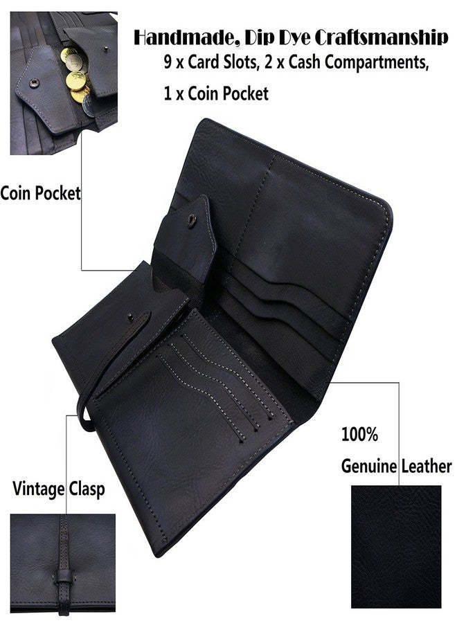LETEULO Wallets for Women Genuine Leather Card Organizer Dip Dye Coin Purse Ladies Ultrathin Wallets, Black, 7.91'' x 3.86'' - Image 3