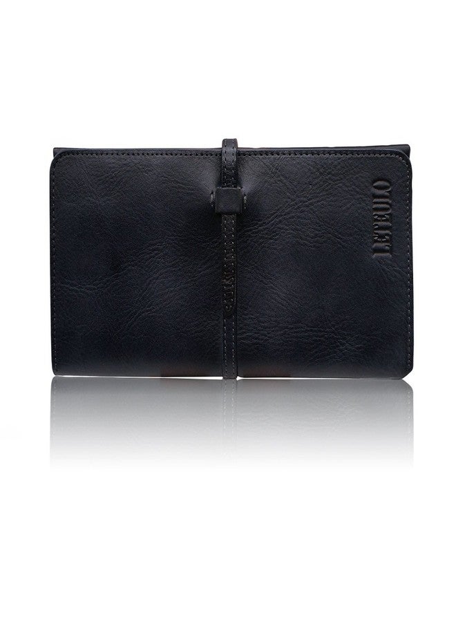 LETEULO Wallets for Women Genuine Leather Card Organizer Dip Dye Coin Purse Ladies Ultrathin Wallets, Black, 7.91'' x 3.86'' - Image 1