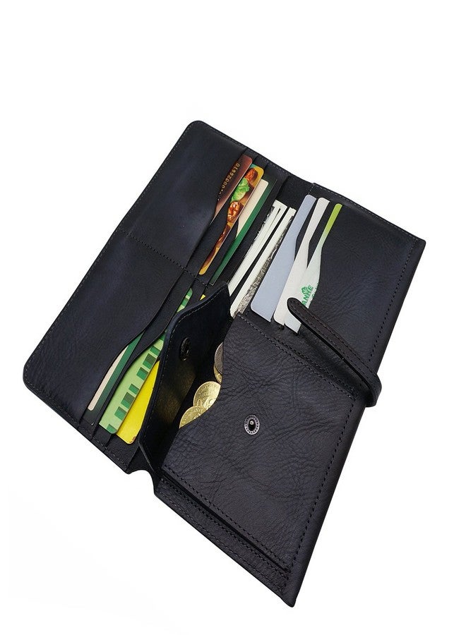 LETEULO Wallets for Women Genuine Leather Card Organizer Dip Dye Coin Purse Ladies Ultrathin Wallets, Black, 7.91'' x 3.86'' - Image 2