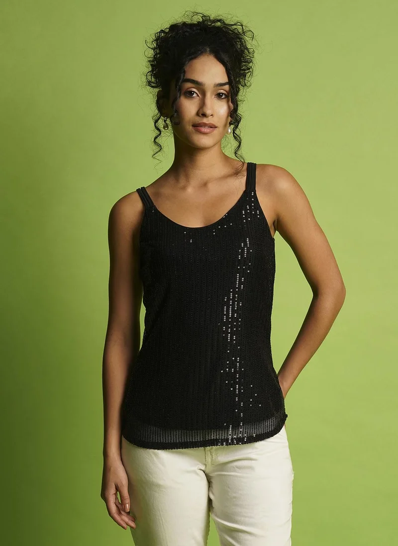 globus Globus Women Embellished Sequined Shoulder Straps Party Top