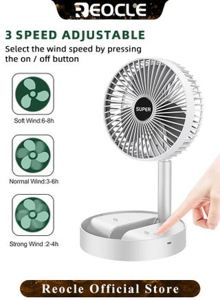 Portable Fan Rechargeable Foldable Fans Portable Travel Fan Rechargeable Standing Pedestal USB Fan with 3 Speeds Folding Telescopic Camping Fan for Home & Camping & Outdoor & Office - view 3