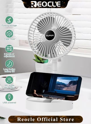 Portable Fan Rechargeable Foldable Fans Portable Travel Fan Rechargeable Standing Pedestal USB Fan with 3 Speeds Folding Telescopic Camping Fan for Home & Camping & Outdoor & Office - view 2